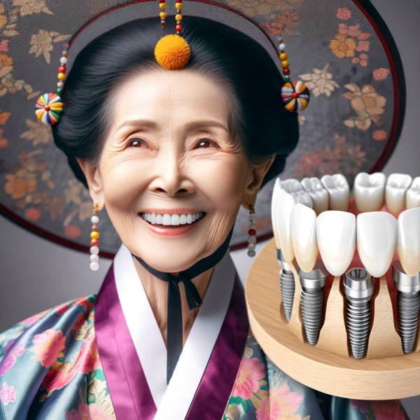 Dall·e 2024 01 11 09.26.42 Craft An Image Of A Graceful Elderly Korean Woman Dressed In A Traditional Hanbok, Her Face Alight With A Delightful Smile Revealing A Set Of Perfect